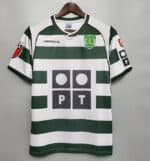 Authentic Sporting Lisbon football jersey featuring Ronaldo's number 28, green and white stripes, of.