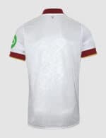 Football jersey with white and maroon accents, lightweight, breathable fabric, back view, perfect fo.