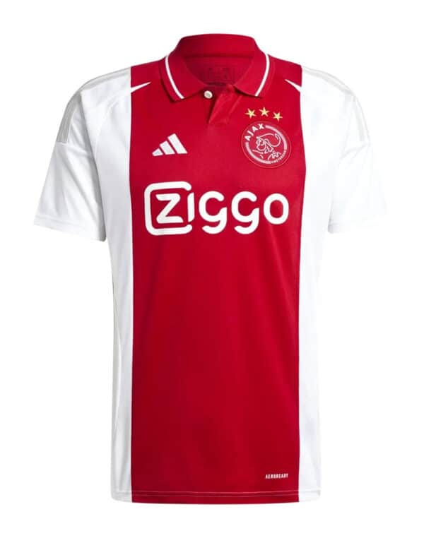 Ajax Home Football Jersey 2024/25 with Ziggo sponsor and club crest.