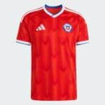 Red Chile national football team jersey with white Adidas logo and crest on the chest area.