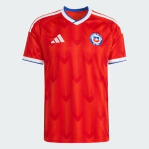 Red Chile national football team jersey with white Adidas logo and crest on the chest area.