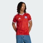 Chile national football team home jersey 2025/26, red with white and blue accents, official Adidas l.