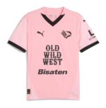 Palermo F.C. pink home football jersey for 2024/25 season with black accents.