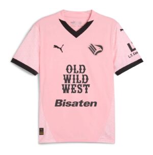 Palermo F.C. pink home football jersey for 2024/25 season with black accents.