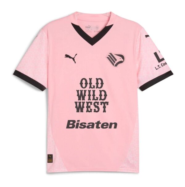 Palermo F.C. pink home football jersey for 2024/25 season with black accents.