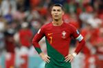 Ronaldo in Portugal 2022 home jersey during the World Cup final match.