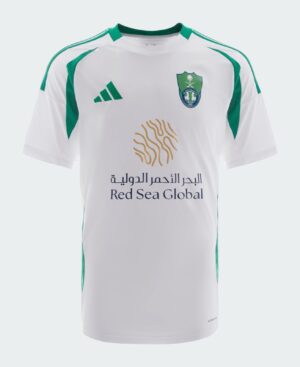 Authentic Al-Ahli Saudi away football jersey for 2024/25 season. Features team crest, Adidas logo, a.