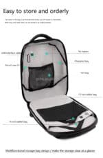 Smart LED backpack with multiple compartments and charging port.