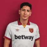 Player wearing West Ham United football jersey, front view.