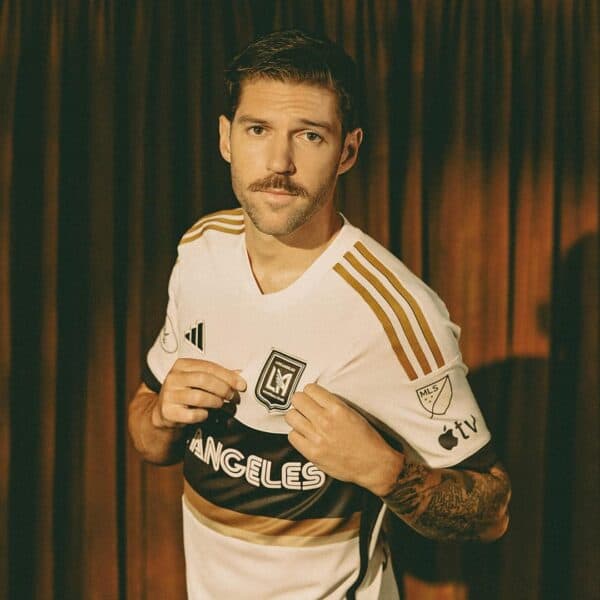 Man wearing Los Angeles FC third football jersey 2024/25, front view.