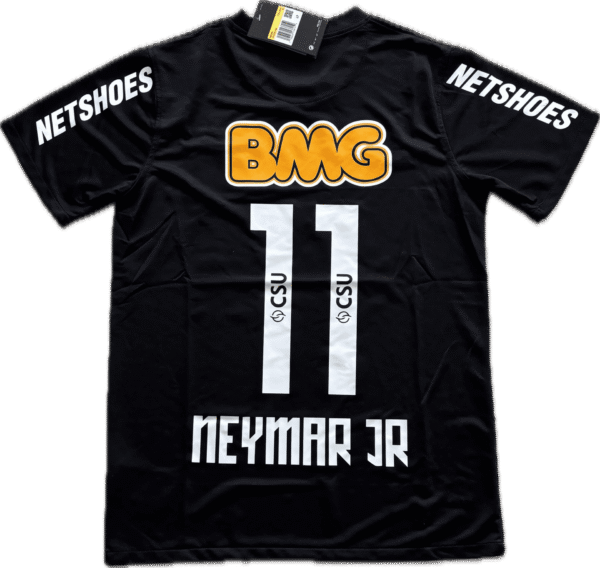 Brazil Neymar Jr. 11 football jersey with sponsor logos, team name, and player number for soccer fan.