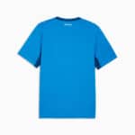 Blue short-sleeve T-shirt shown from the back, with a small white logo at the neckline