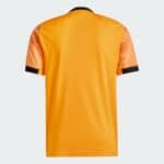 Authentic Roma away football jersey for 2025/26 season, vibrant orange design with black accents.