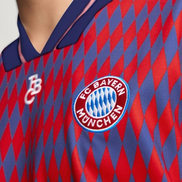 Bayern Munich LFSTLR jersey 2025/26 with club badge and geometric pattern.