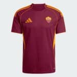 Roma football jersey in maroon with orange piping and Adidas logo on the chest crest on the left side