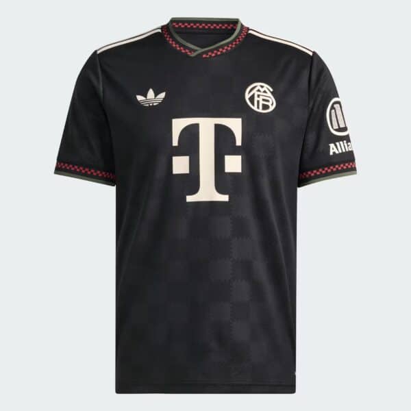 Authentic Bayern Munich third football jersey for 2025/26 season, featuring stylish black design wit.