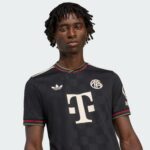 Authentic Bayern Munich third football jersey 2025/26 season, featuring modern design and team logos.