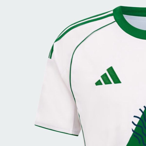 Authentic Al-Ahli Saudi football away jersey with green accents, perfect for fans and players.