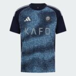Al Nassr away football jersey 2025/26 with blue digital pattern and team logo.