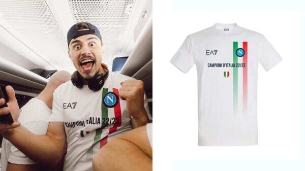Napoli 2023/24 scudetto champion football jersey, authentic Italian Serie A kit.
