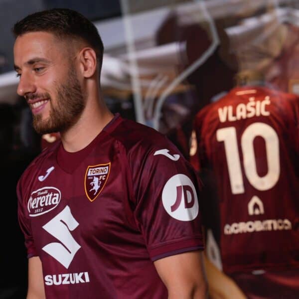 Official Torino FC 2024/25 home football jersey with team logo and sponsor details.