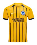 Brighton Away Jersey 2024/25 with yellow and navy stripes, official Nike logo, and Brighton club cre.