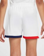 Psg kids away football shorts for 2024/25 season, featuring team colors and logo.