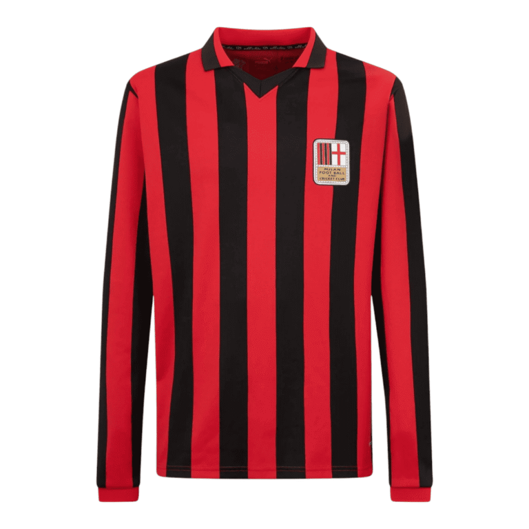 Vintage AC Milan football jersey with red and black vertical stripes.