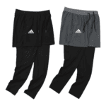 Men's athletic long shorts with layered design, Adidas logo, and adjustable waistband.