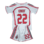 AC Milan Kaka' 22 football jersey and shorts set for soccer fans.
