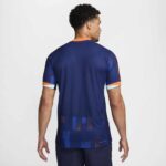 Official NetherLan Away Jersey 2024 for football fans, featuring a sleek blue design with orange acc.