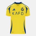 AL Nassr home jersey 24/25 featuring Ronaldo 7, vibrant yellow with blue accents, perfect for footba.