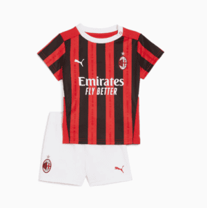Kids Milan AC Home Football Kit 2024/25 with jersey and shorts.