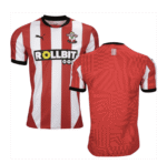 Southampton FC 2024/25 home football jersey with red and white stripes, official club crest, and Pum.