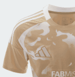 Al Ahly SC third football jersey 2024-2025 with beige and white camouflage design, Adidas logo, and.