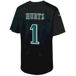 Authentic Jalen Hurts Philadelphia Eagles jersey with Super Bowl LIX patch, perfect for NFL fans.