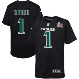 Authentic Jalen Hurts Eagles Super Bowl LIX patch football jersey for men.