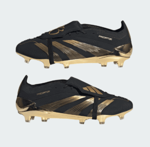 Premium black and gold Adidas Predator football boots for firm ground play.