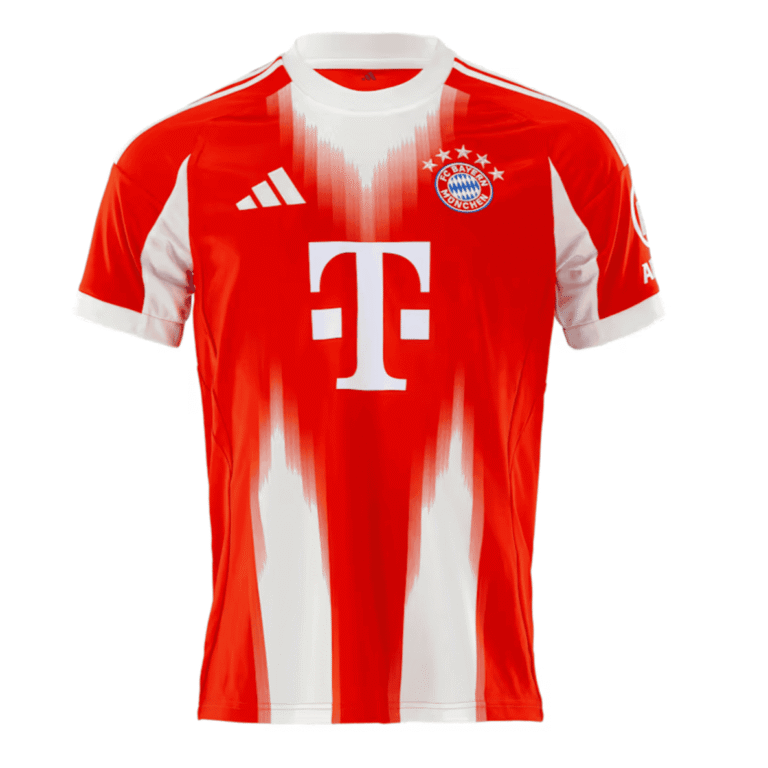 Bayern Munich 2025/26 home football jersey with red and white design, official club logo, and Adidas.