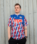 AJX Away Classic 1989/90 football jersey with geometric pattern and team logo.