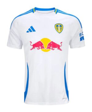 Leeds United 2024/25 home football jersey with club crest and Red Bull sponsor.