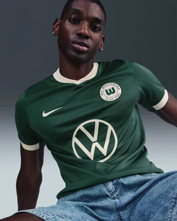 Wolfsburg 80th Anniversary football jersey with VW logo, celebrating club's milestone.