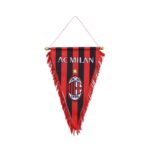 AC Milan team flag with red and black stripes and club emblem.