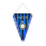 Flag of Inter Milan football team with blue and black stripes and club emblem.