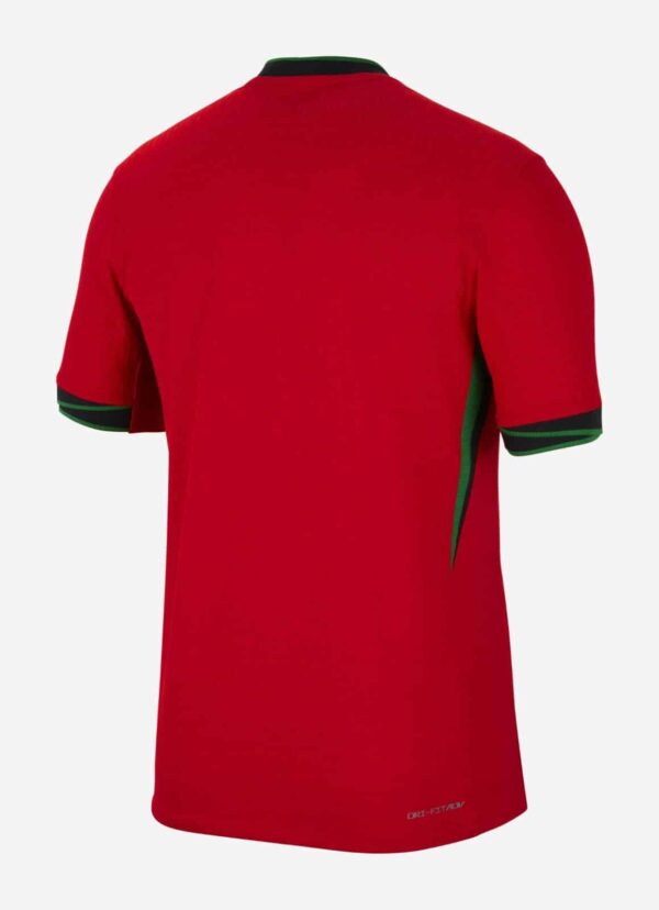 Portugal 2024 home football jersey, red with green accents, official matchwear for fans and players.