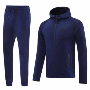 Nike Tech Fleece navy full zip hoodie and joggers set for athletic comfort and style.