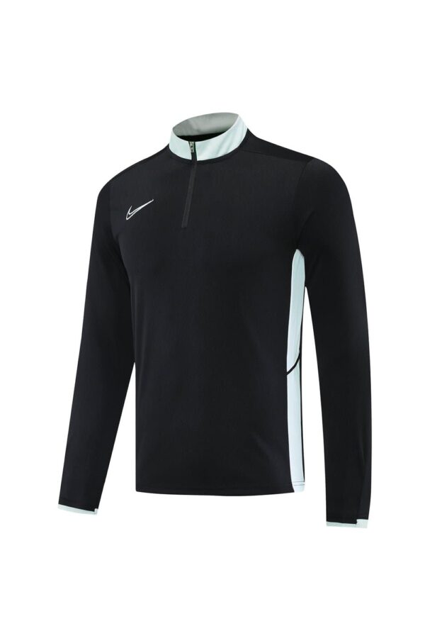 Nike Dri-Fit black athletic tracksuit with white accents, ideal for training and sports activities.