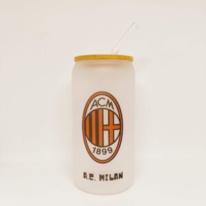 A.C. Milan logo tumbler with straw, sports team drinkware for football fans.