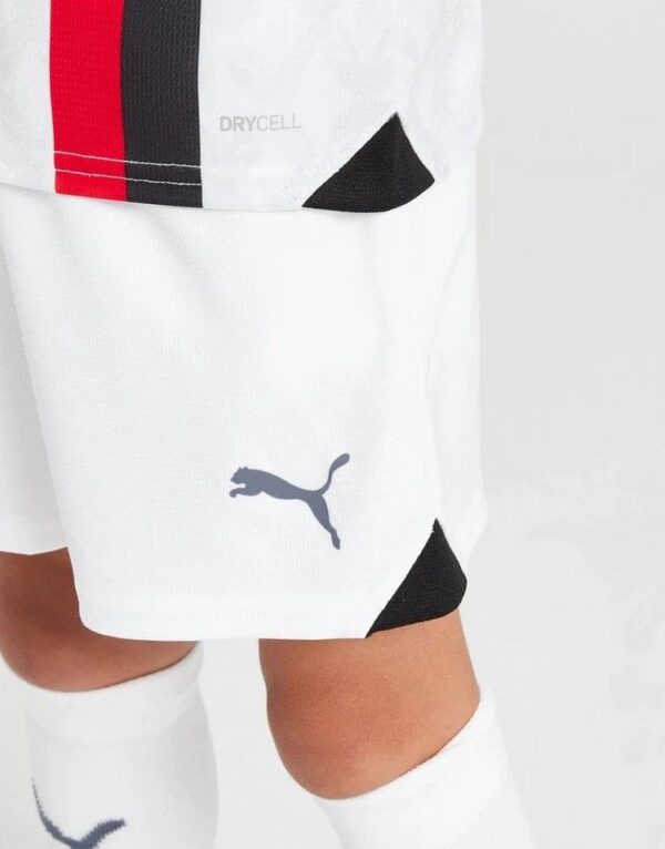 Kids Milan away football kit 2023/24 with Puma logo and stylish design.