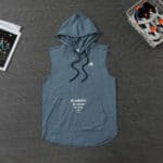 Hooded Adidas sleeveless hoodie vest in blue with front logo, perfect for sports and casual wear. Av.